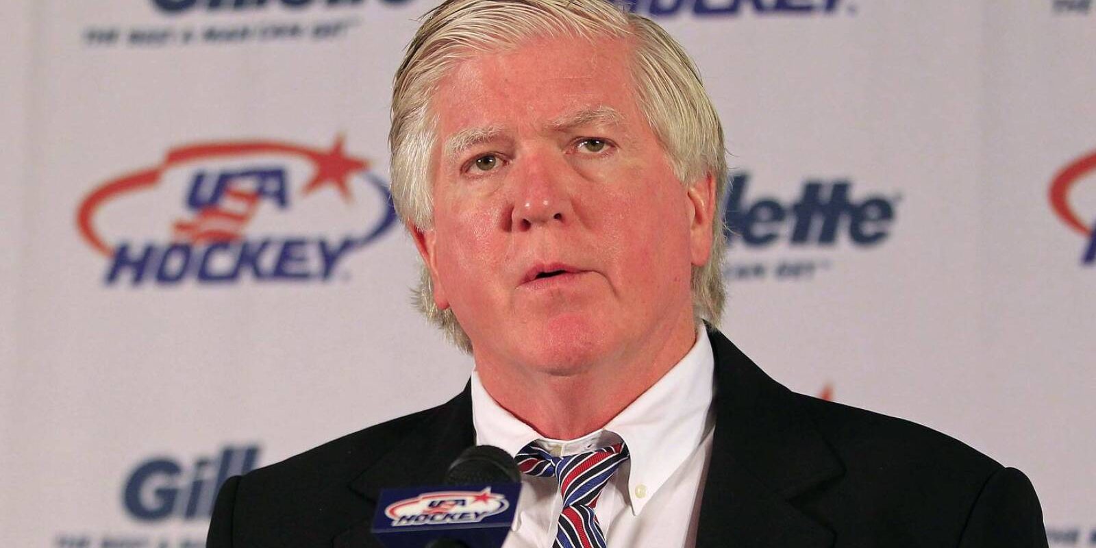 Aug 26, 2013; Arlington, VA, USA; Team USA director of player personnel Brian Burke speaks during a press conference at the start of the 2013 U.S. Men's national team camp at Kettler Capitals Iceplex. Mandatory Credit: Geoff Burke-USA TODAY Sports